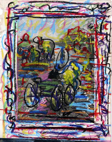 Out and About - Oil Pastel and Pencil  on Paper_12x9 in_ 2009